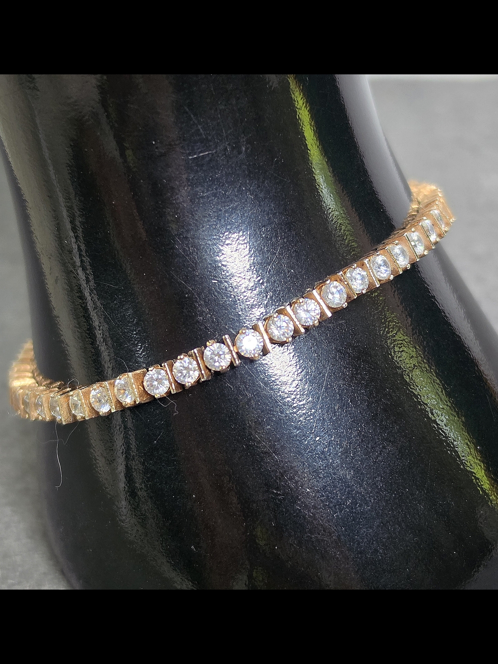 Sterling Silver Vintage Rose Gold Vermeil Tennis Bracelet CZ Stones - Picture 9 of 10